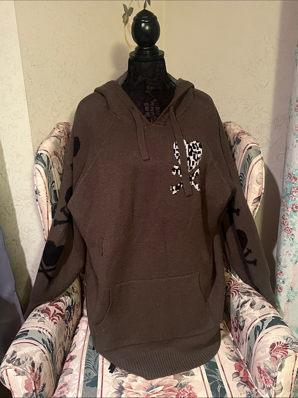 Olive Knit Hoodie Sweater with Heart Sleeve Detail - Picture 3 of 5